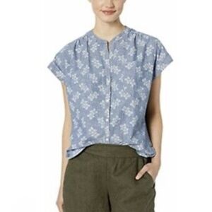 NEW J. Crew Mercantile XS Floral Chambray Camp Shirt Boxy Oversized Button‎ Down